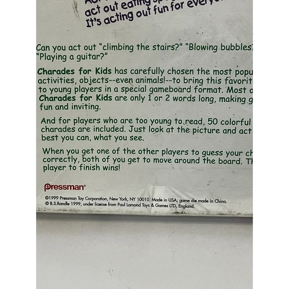 Pressman Charades for Kids Board Game 1999‎ Sealed New 3003 Ages 4+ 3-6 Players